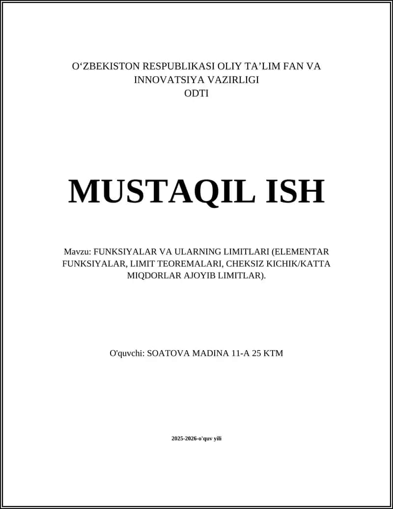 FUNKSIYALAR VA ULARNING LIMITLARI
