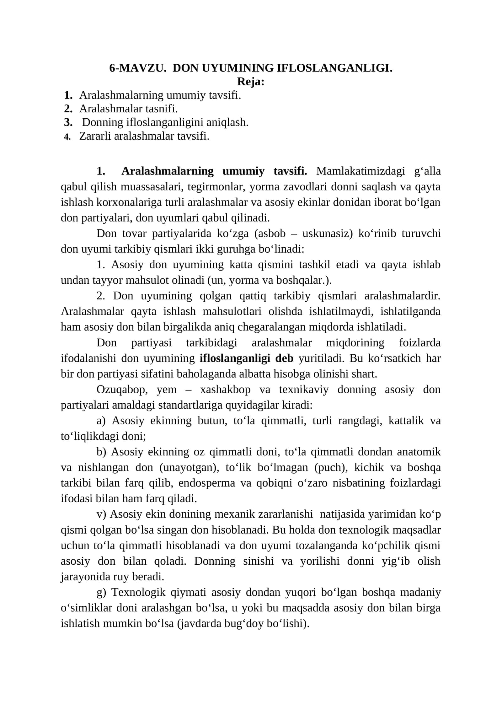 Don uyumining ifloslanganligi