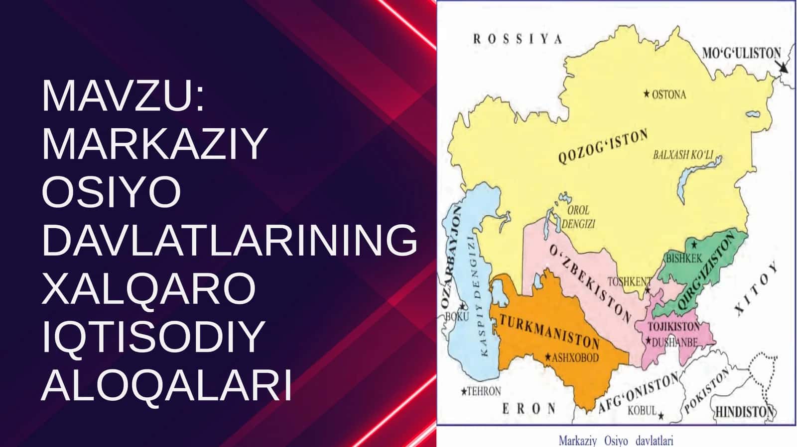 MAVZU MARKAZIY OSIYO DAVLATLARINING XALQARO IQTISODIY ALOQALARI slayd