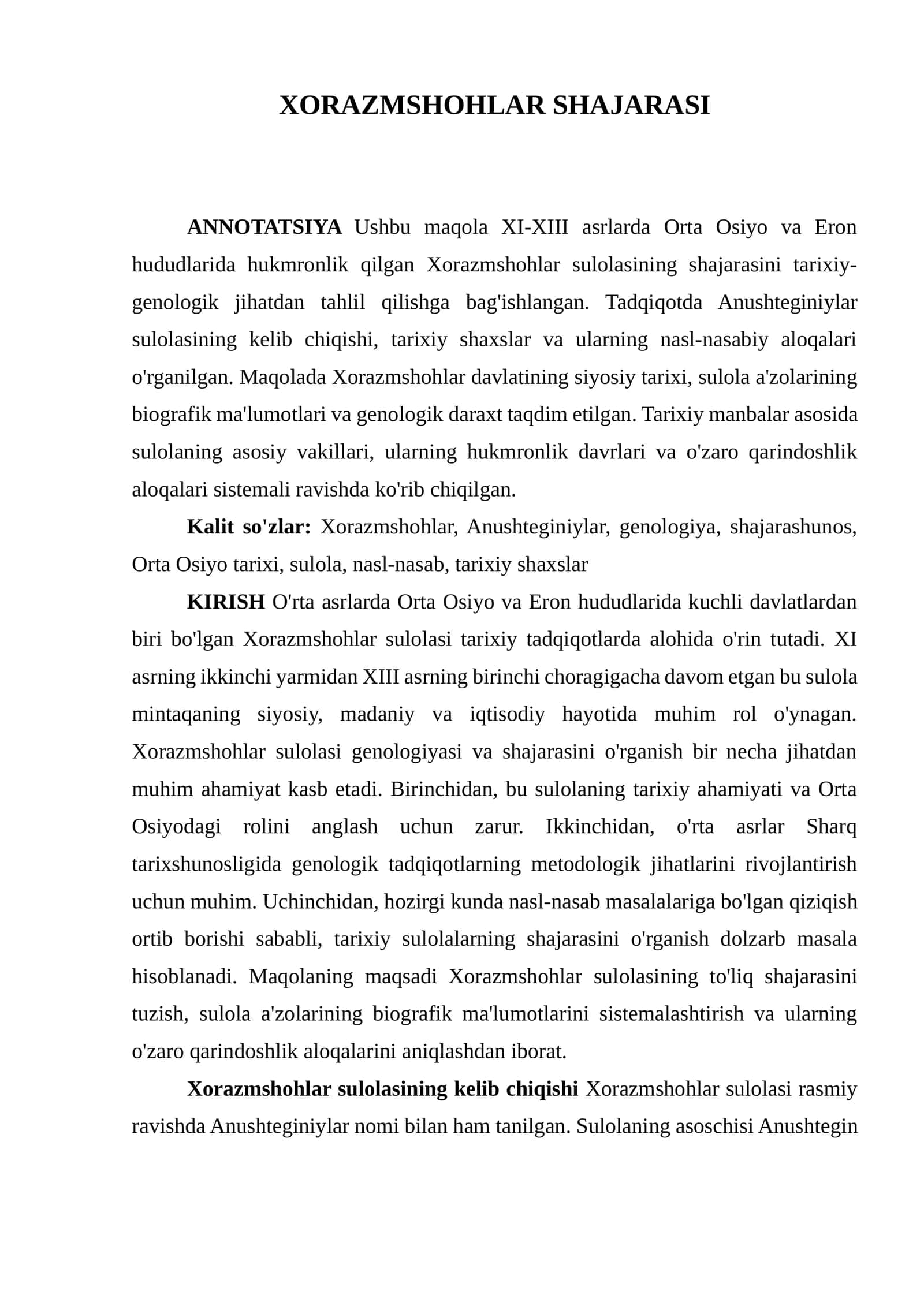 XORAZMSHOHLAR SHAJARASI