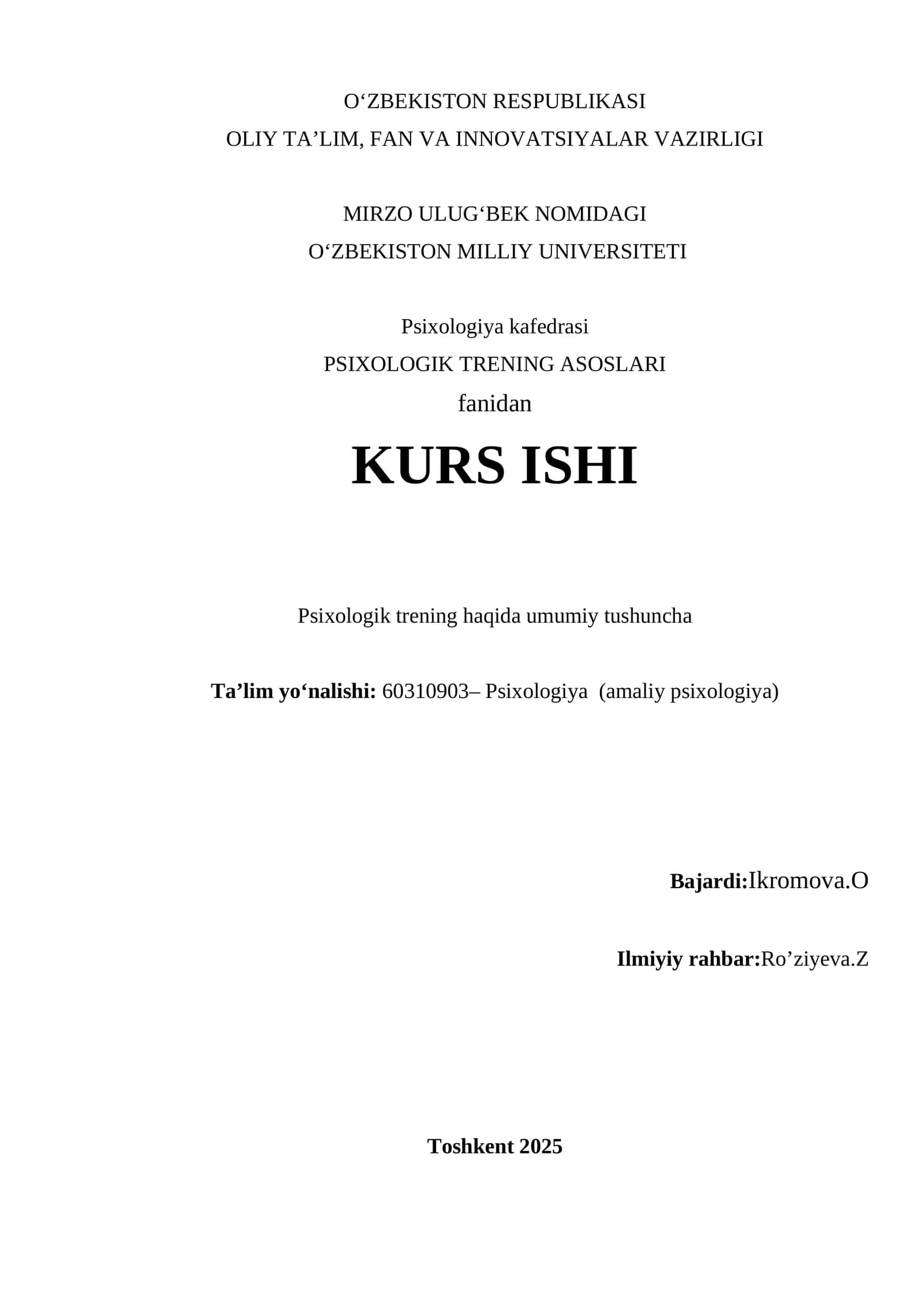 PSIXOLOGIK TRENING ASOSLARI