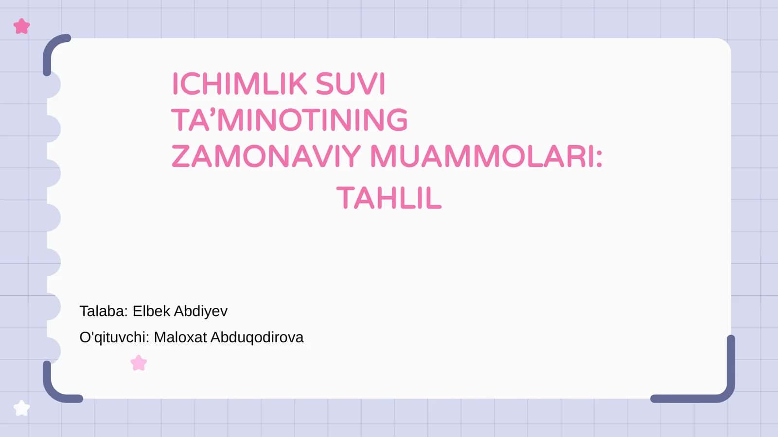 Ichimlik Suv Ta'minotining Zamonaviy Muammosi