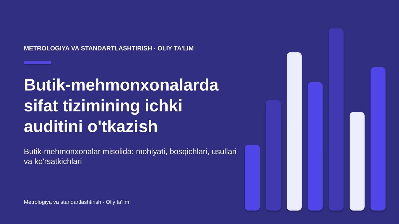 Butik-mehmonxonalarda sifat tizimining ichki auditini o'tkazish