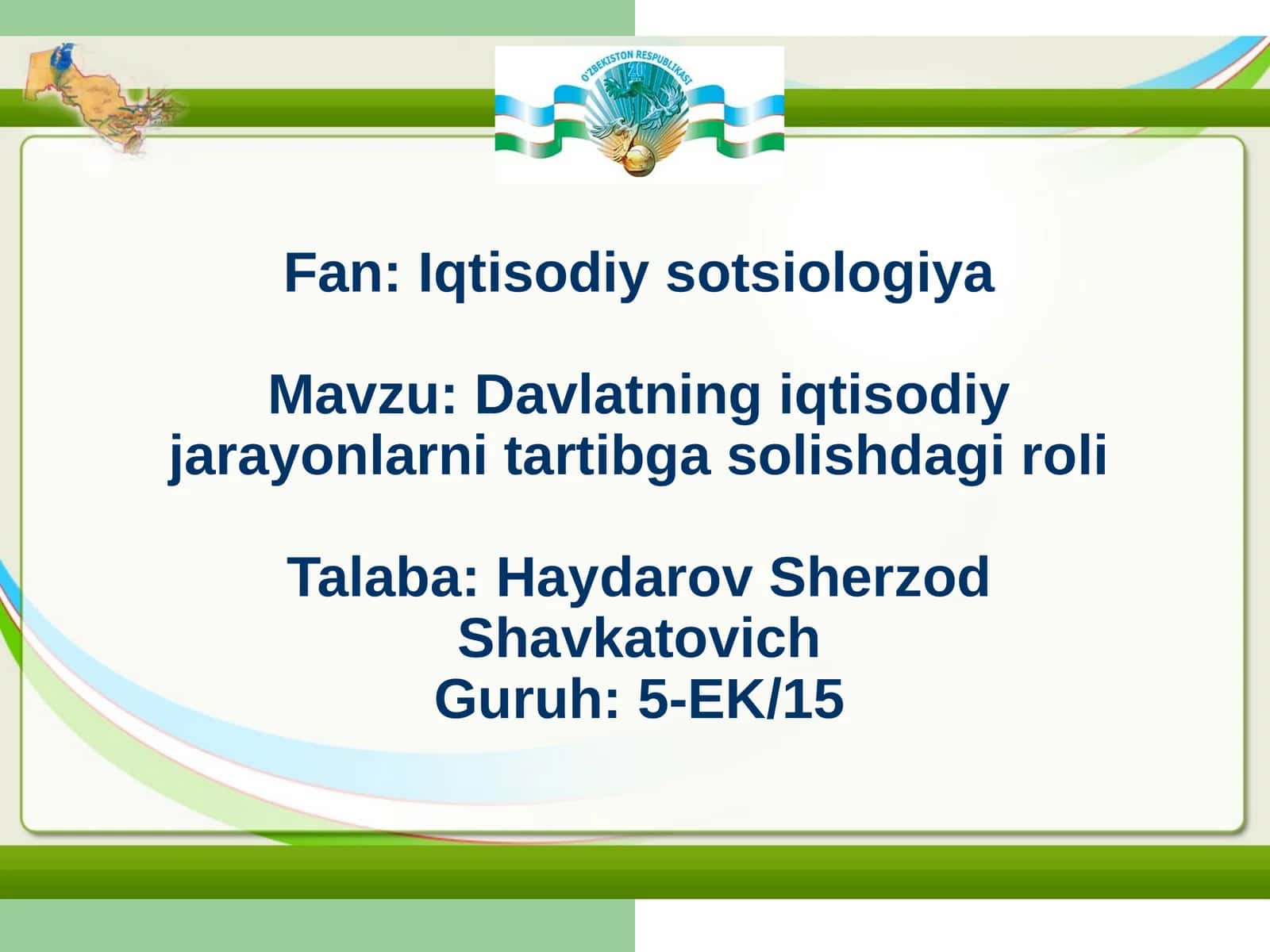 Davlatning iqtisodiy jarayonlarni tartibga solishdagi roli