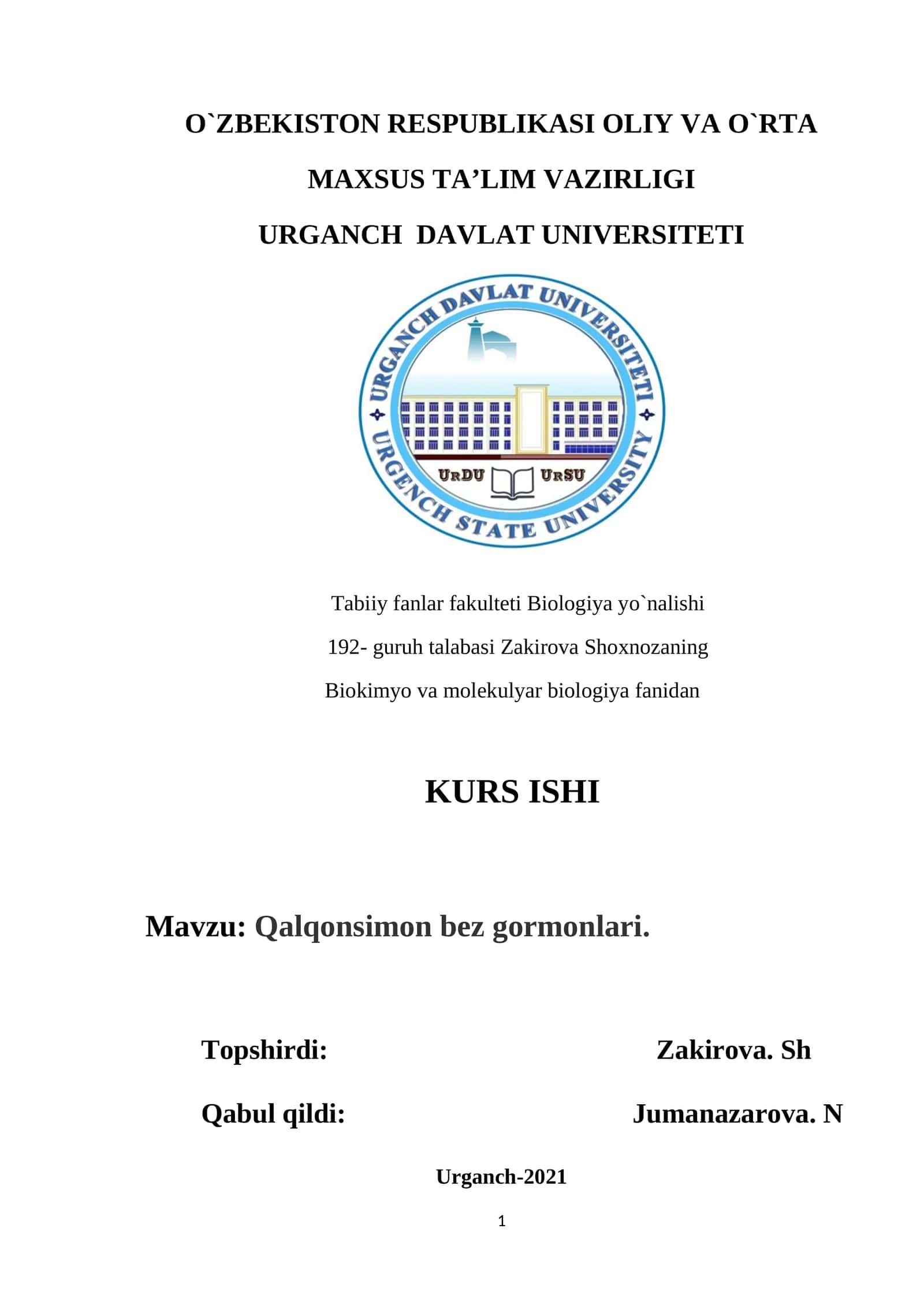 Qalqonsimon bez gormonlari KURS ISHI