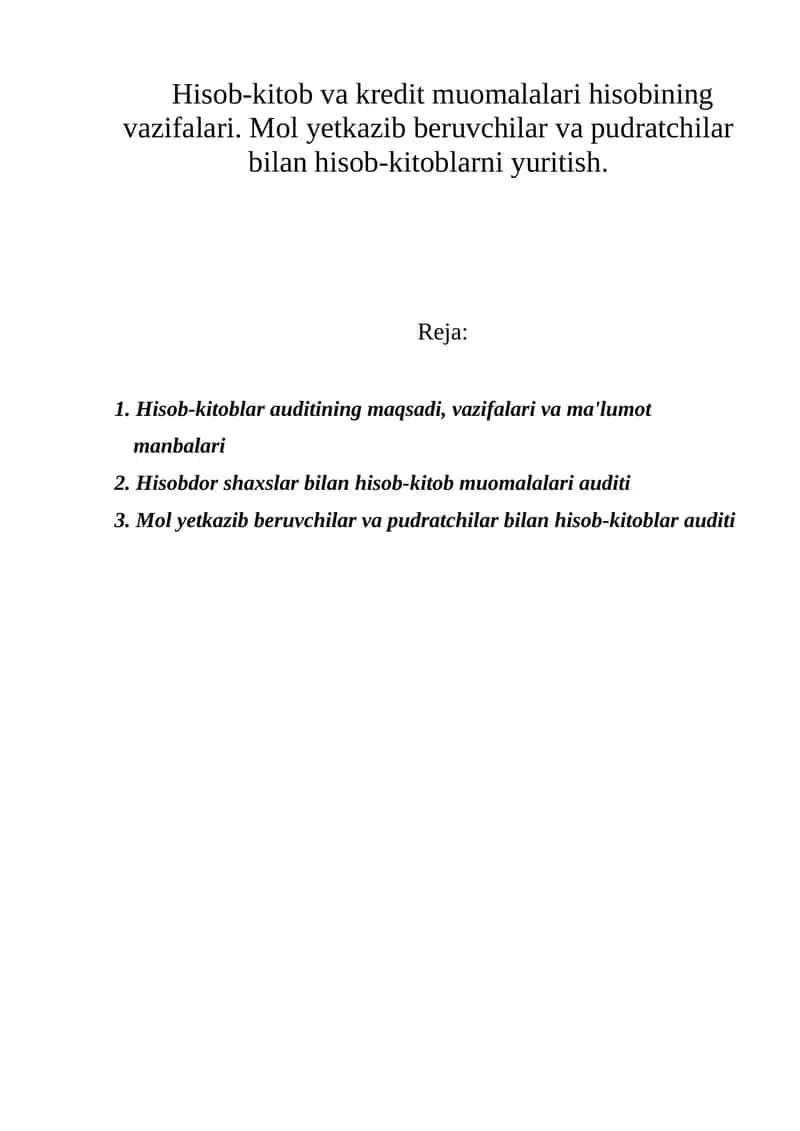 Hisob-kitob va kredit muomalalari