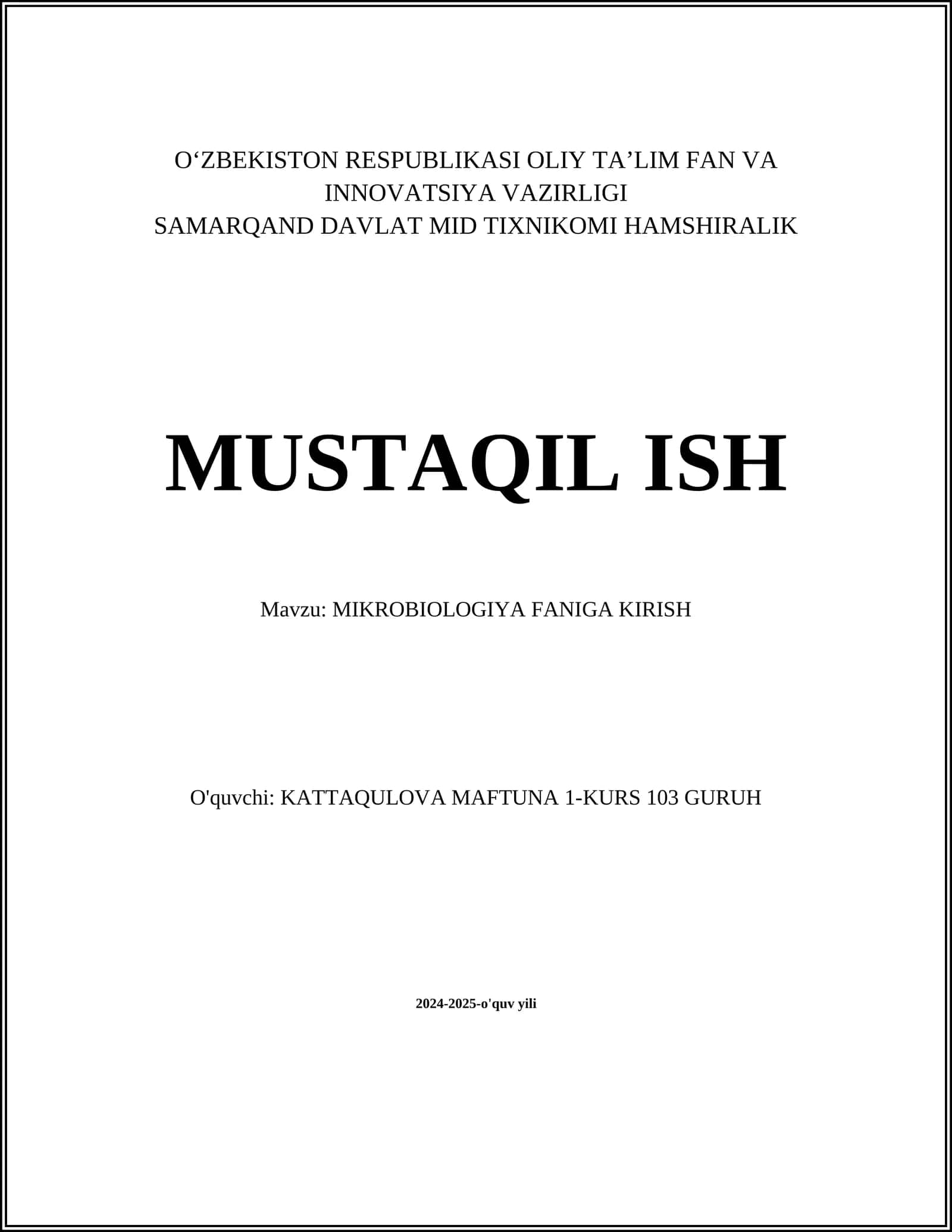 MIKROBIOLOGIYA FANIGA KIRISH