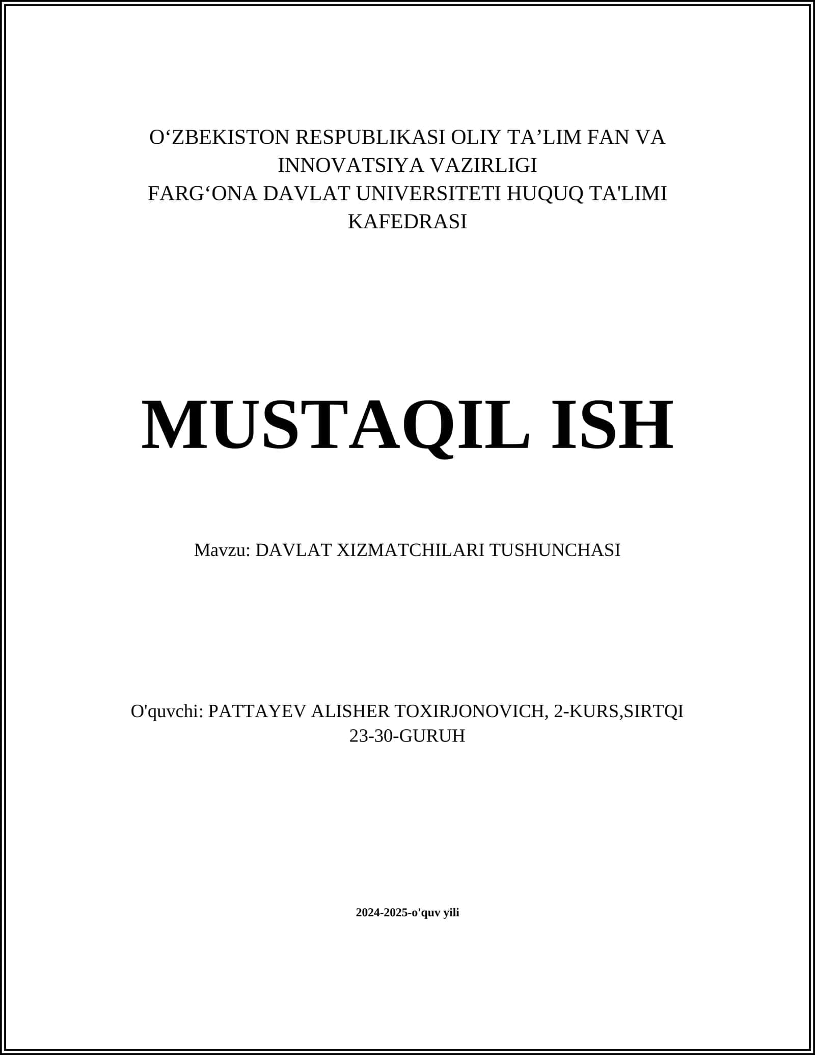 DAVLAT XIZMATCHILARI TUSHUNCHASI