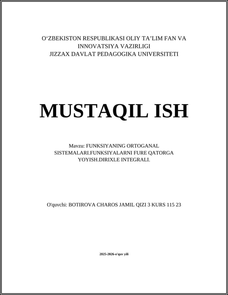 Ortogonal sistemalar: taʼrif va oddiy misollar