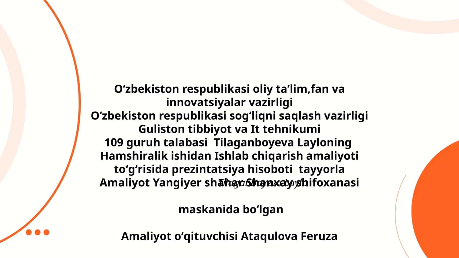 Ishlab chiqarish amaliyoti prezintatsiya hisoboti