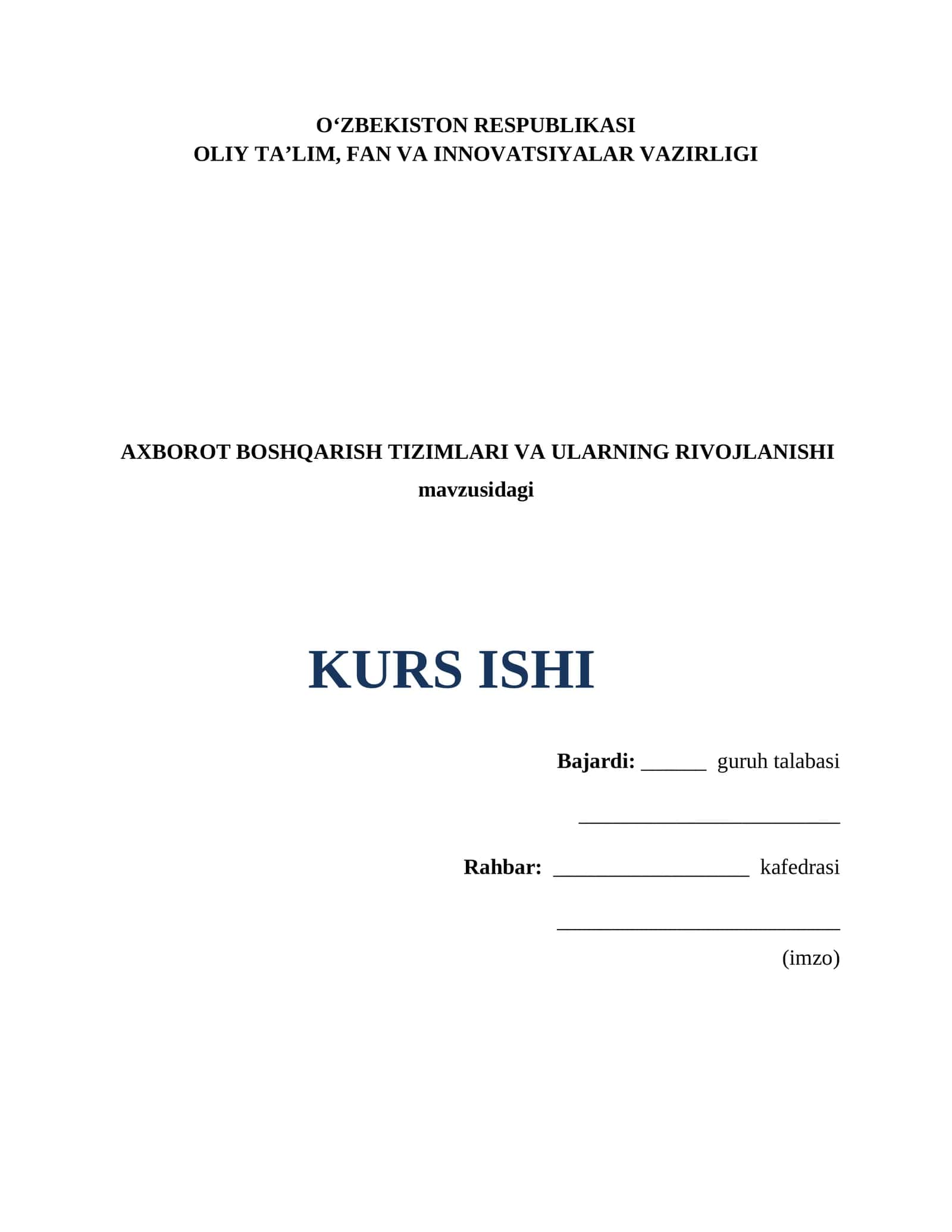 AXBOROT BOSHQARISH TIZIMLARIDA BULUTLI TEXNOLOGIYALARI.