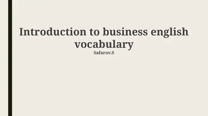 Introduction to Business English Vocabulary