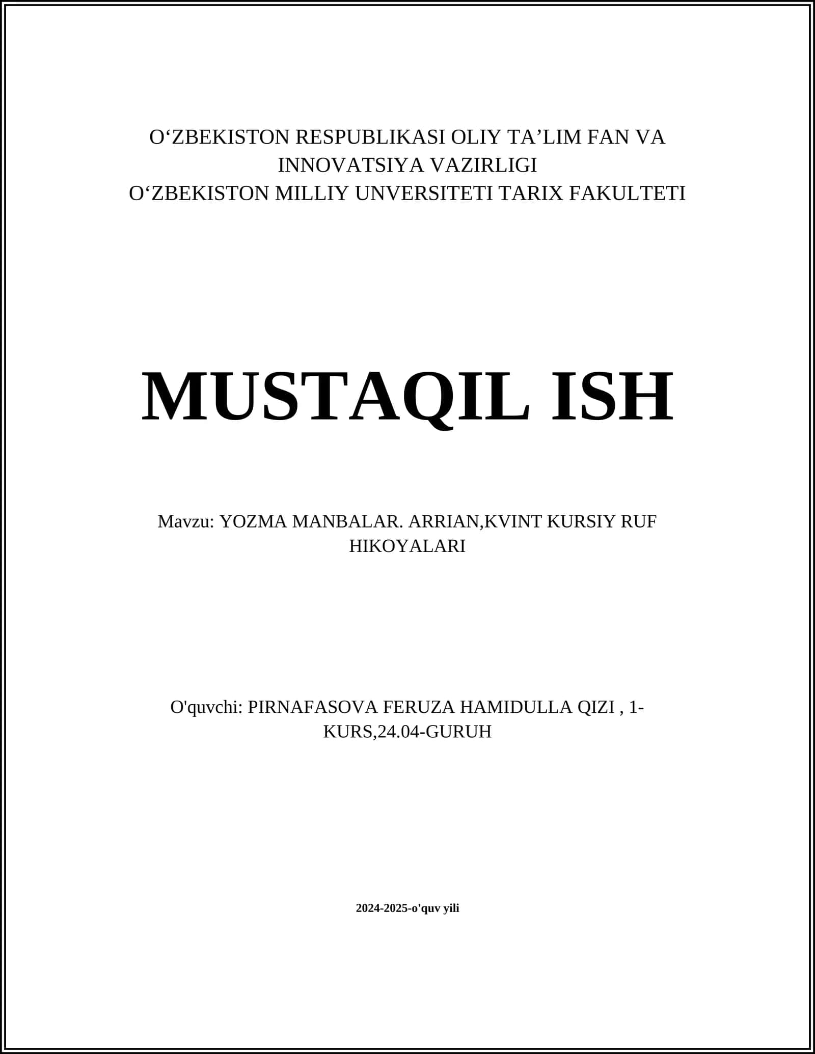 YOZMA MANBALAR. ARRIAN,KVINT KURSIY RUF HIKOYALARI