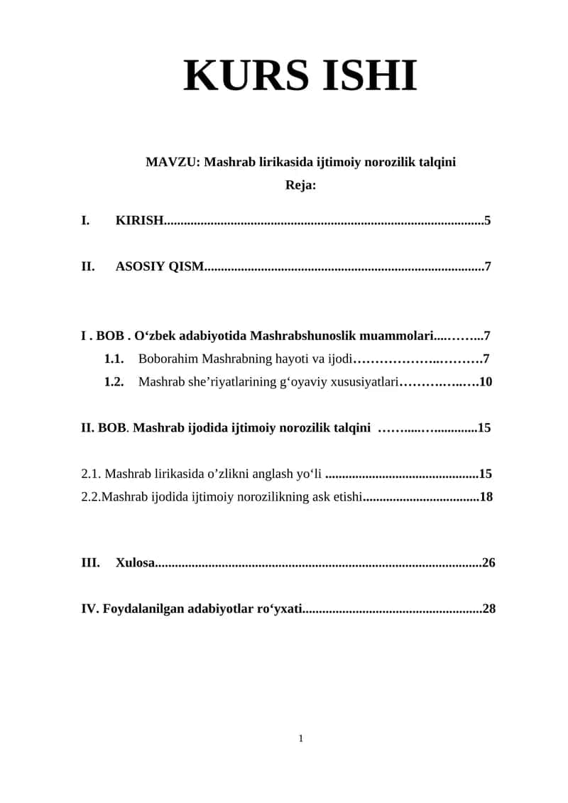 Mashrab lirikasida ijtimoiy norozilik talqini
