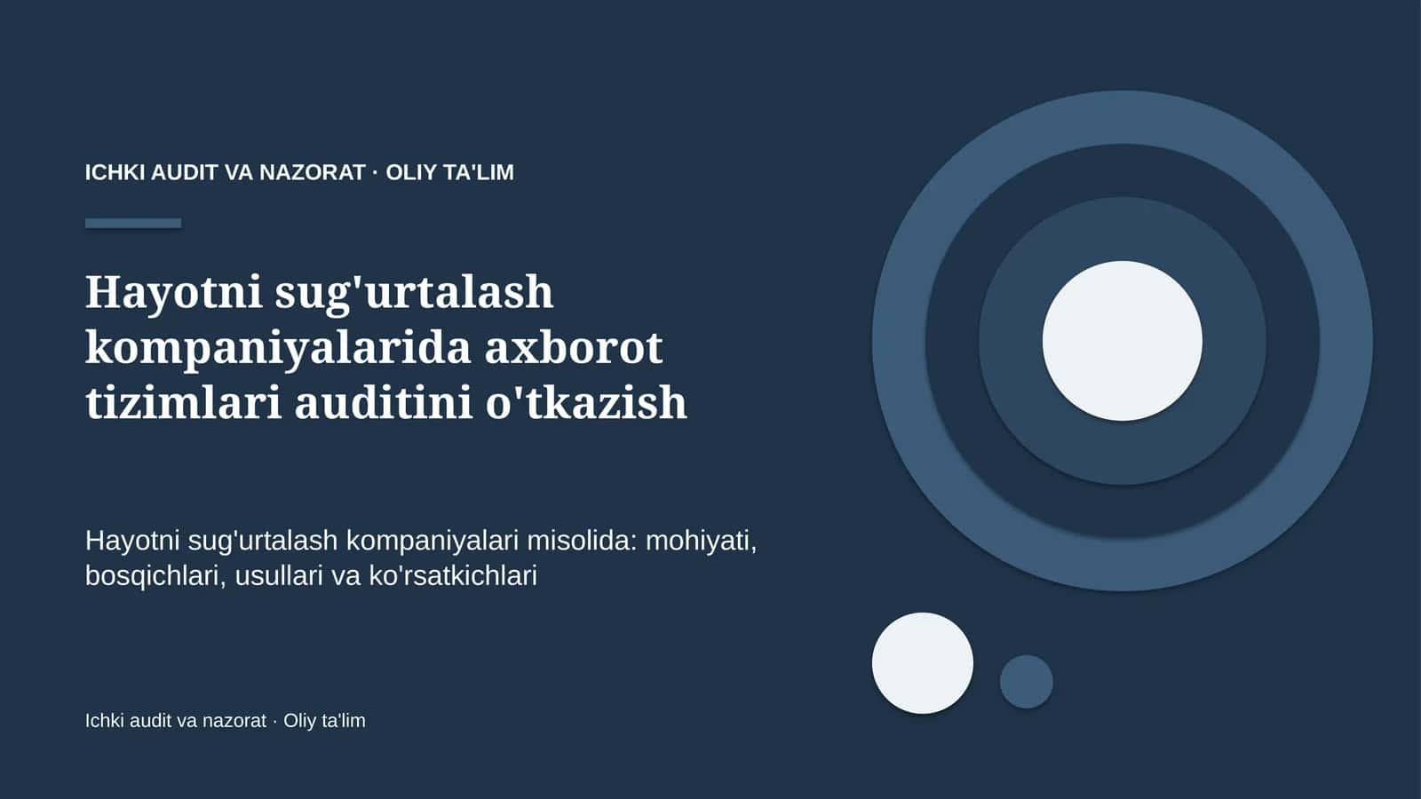Hayotni sug'urtalash kompaniyalarida axborot tizimlari auditini o'tkazish