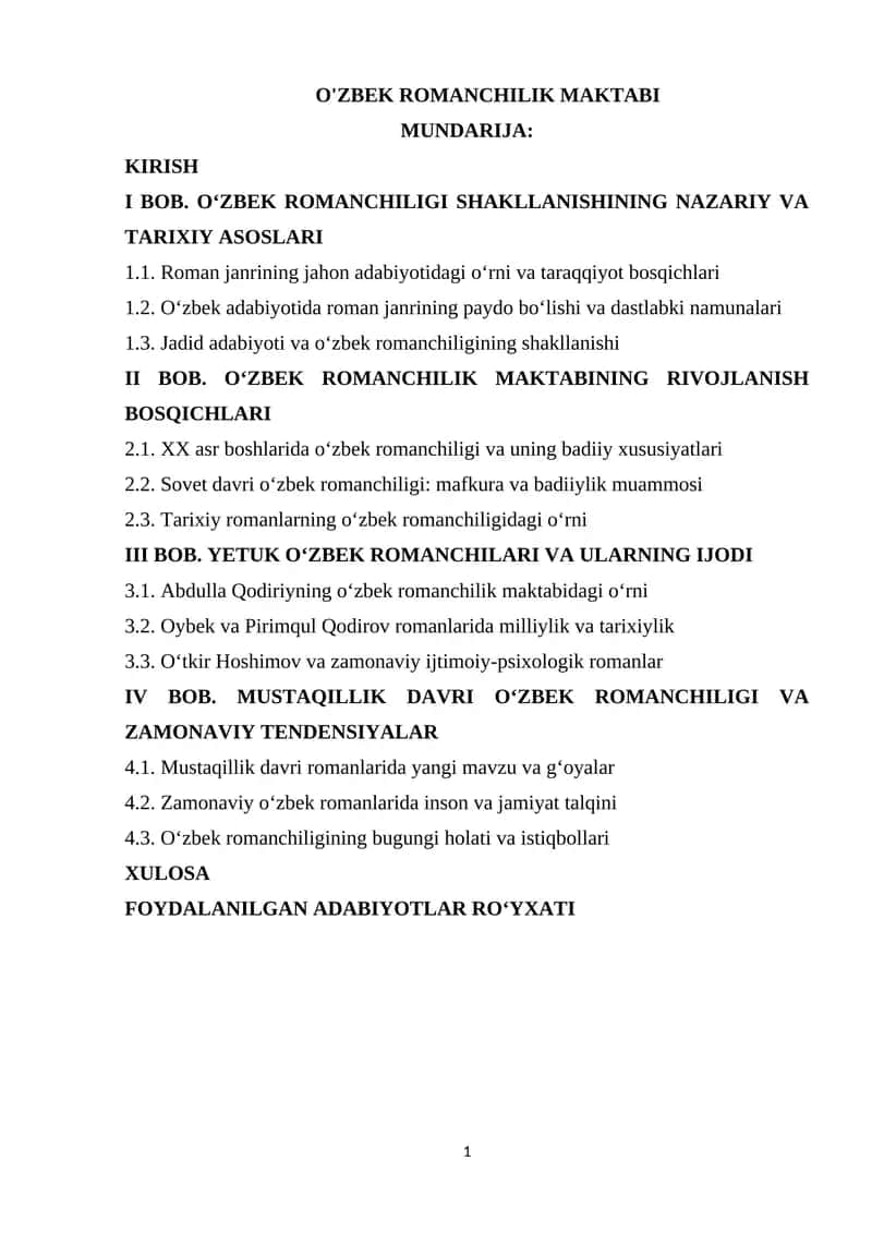 O'ZBEK ROMANCHILIK MAKTABI