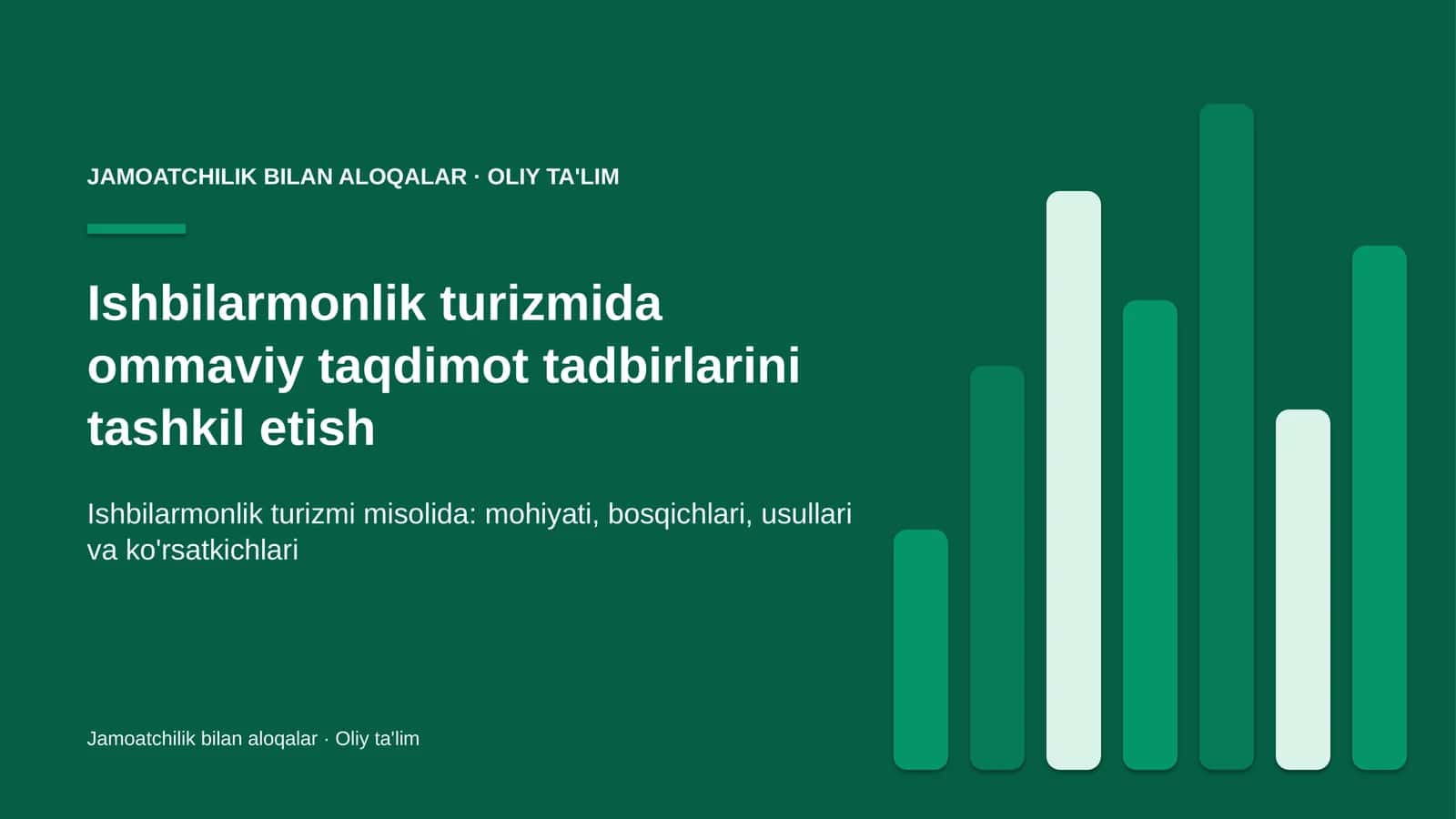 Ishbilarmonlik turizmida ommaviy taqdimot tadbirlarini tashkil etish