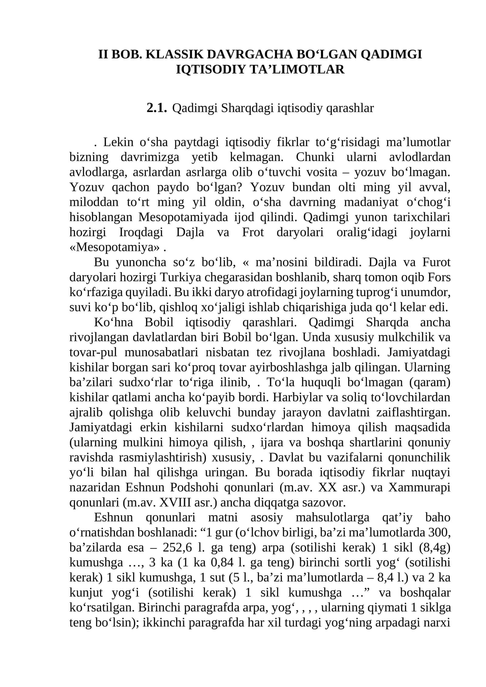 Qadimgi Iqtisodiy Ta’limotlar