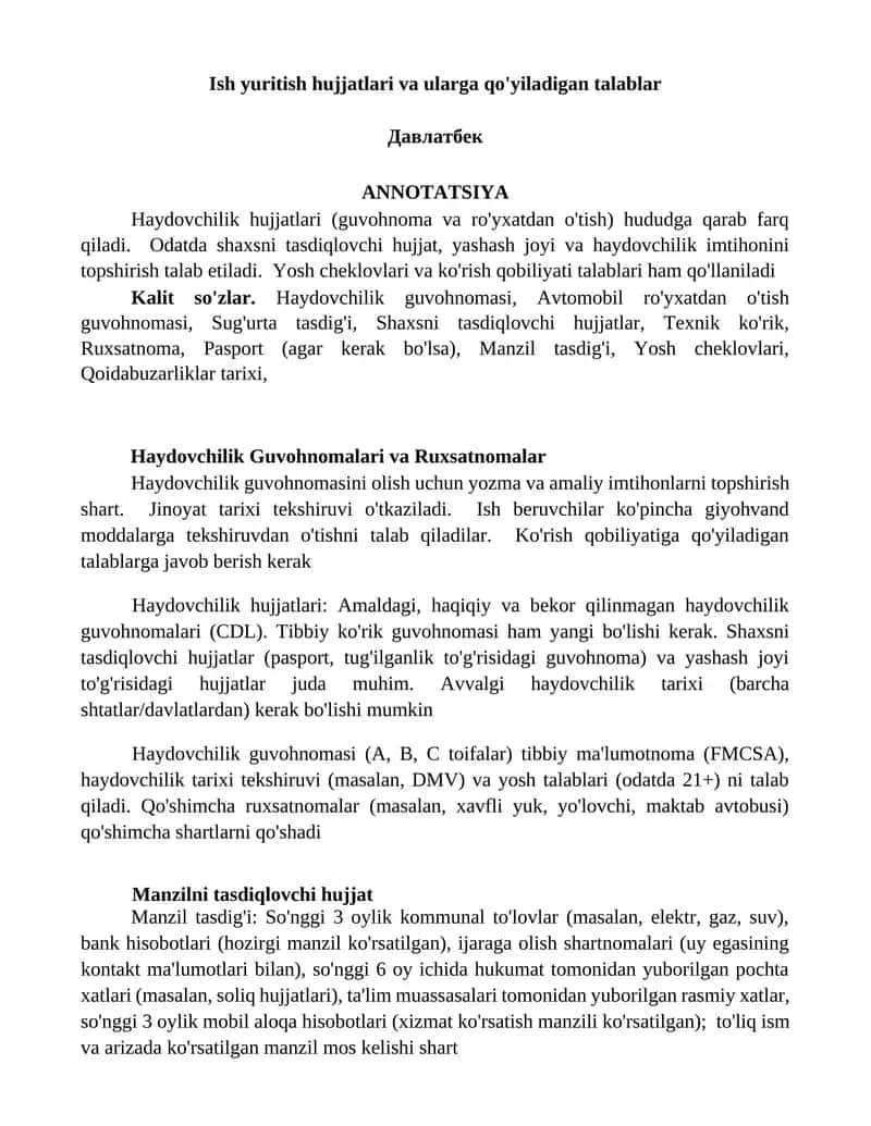 Haydovchilik Guvohnomalari va Ruxsatnomalar
