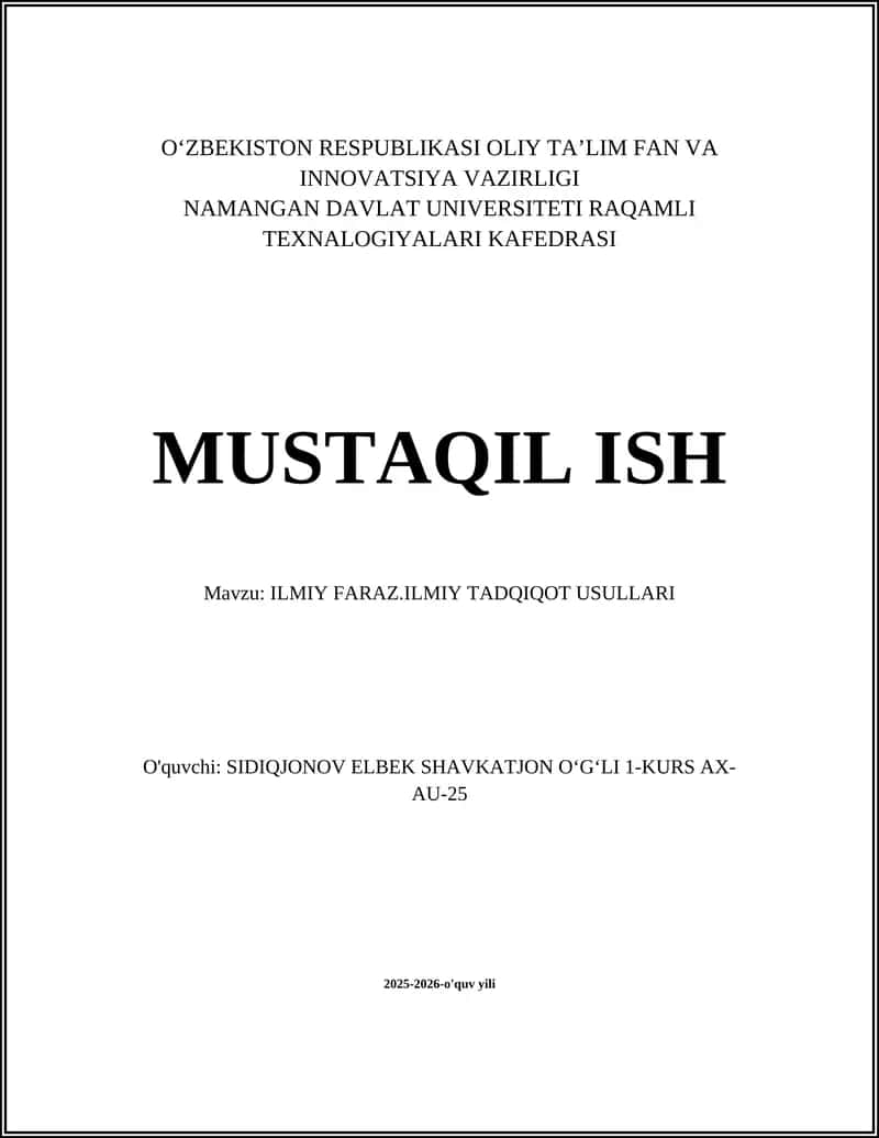 ILMIY FARAZ.ILMIY TADQIQOT USULLARI