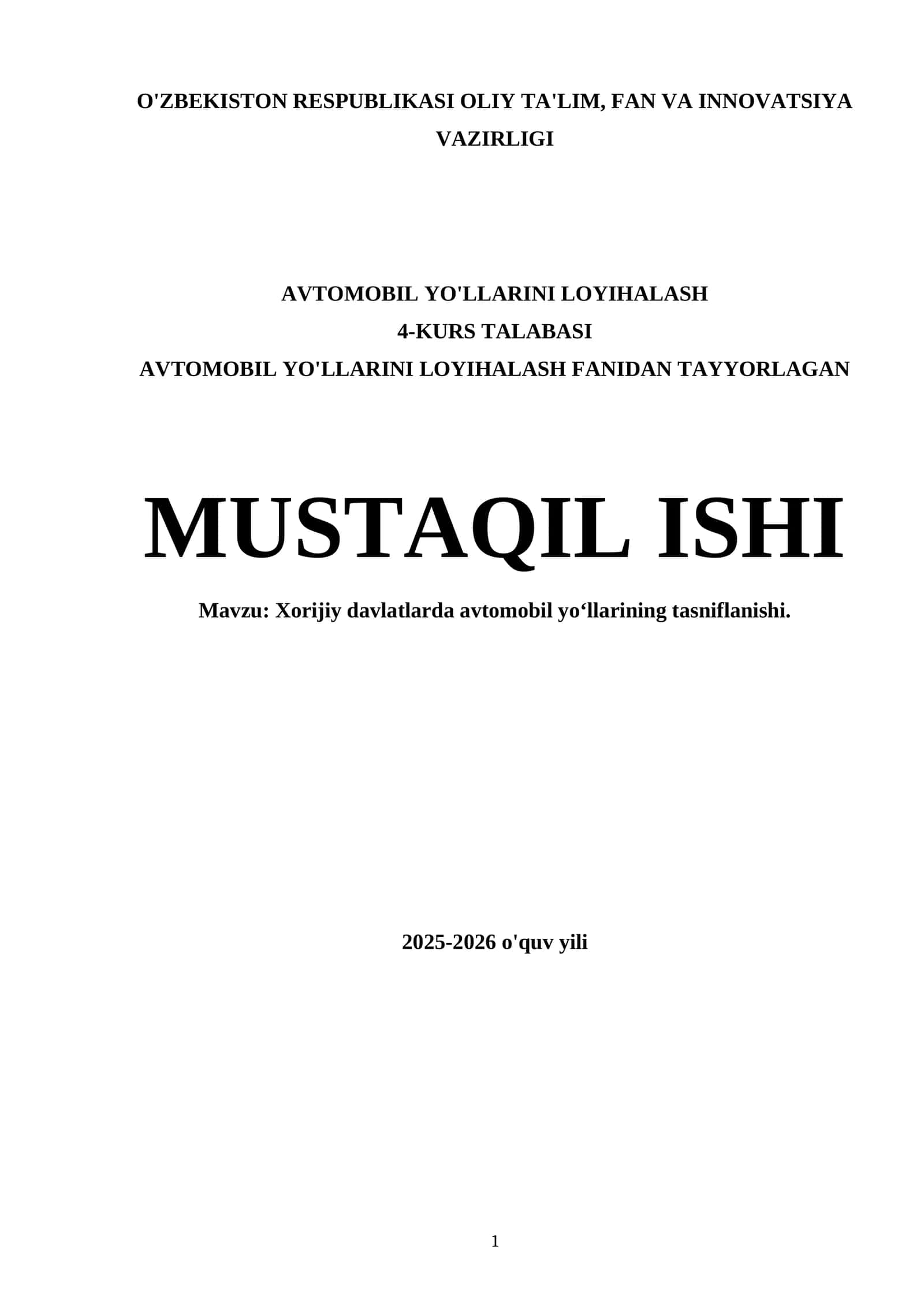 Xorijiy davlatlarda avtomobil yo‘llarining tasniflanishi