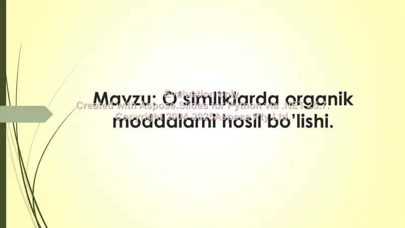 O'simliklarda organik moddalarni hosil bo'lishi