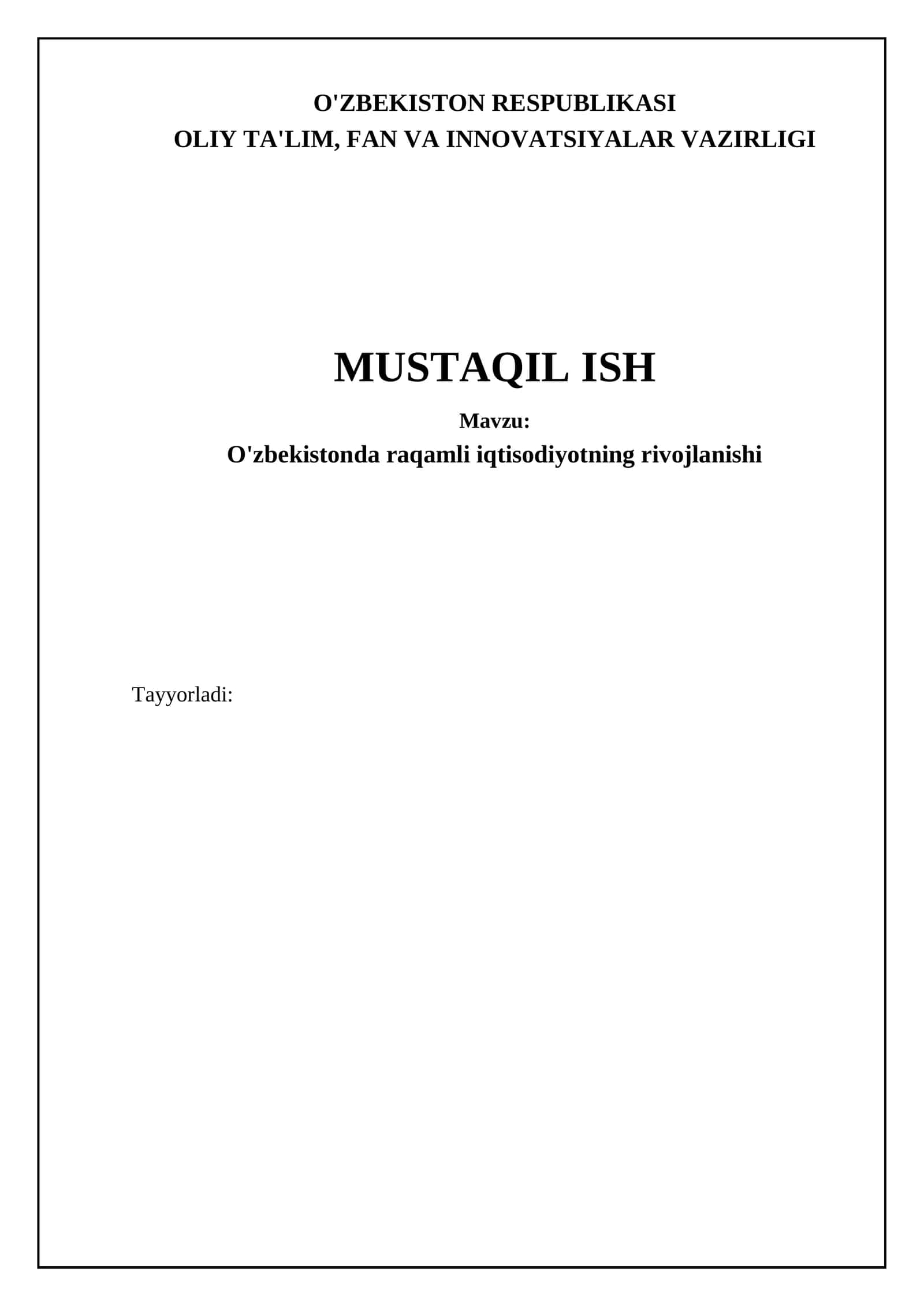 O'zbekistonda raqamli iqtisodiyotning rivojlanishi