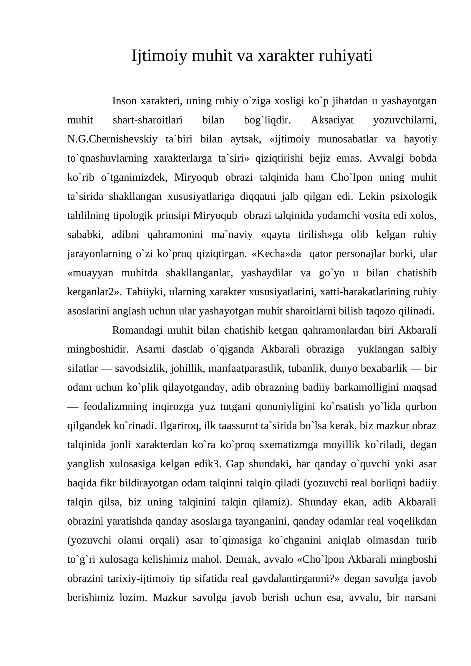 Ijtimoiy muhit va xarakter ruhiyati