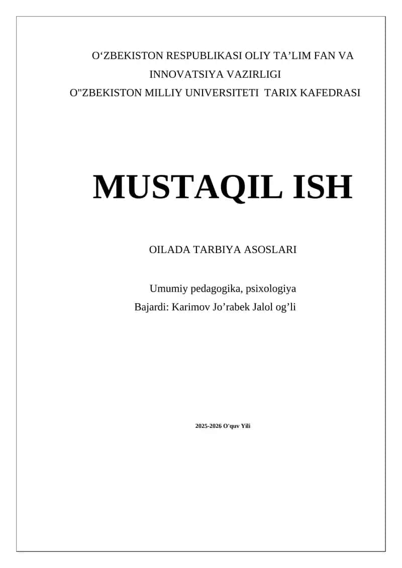 OILADA TARBIYA ASOSLARI