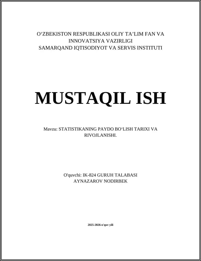 STATISTIKANING PAYDO BOʻLISH TARIXI VA RIVOJLANISHI