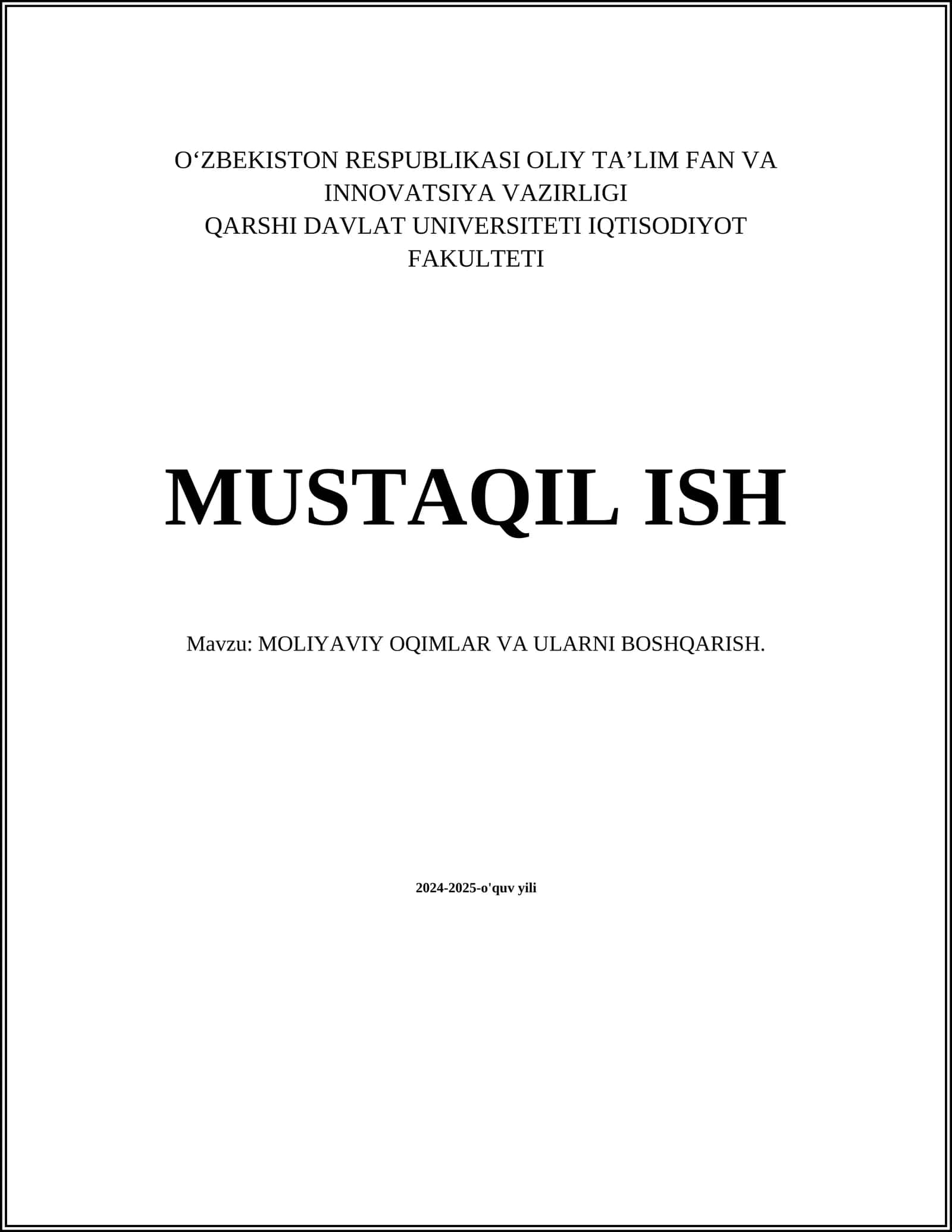MOLIYAVIY OQIMLAR VA ULARNI BOSHQARISH