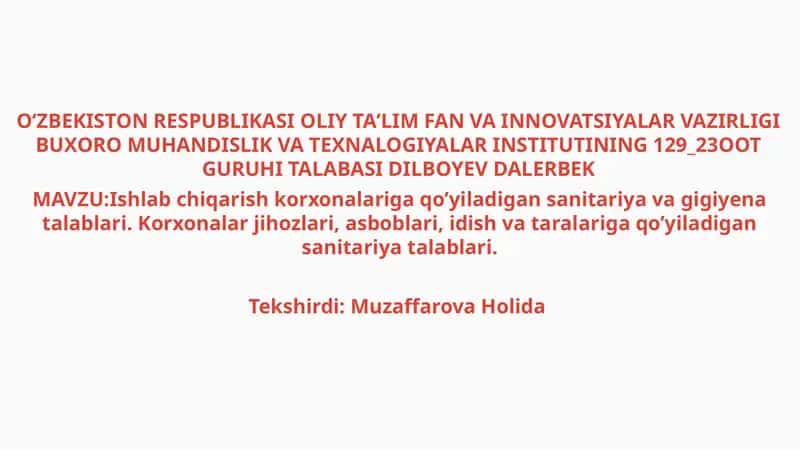 Sanitariya va gigiyena talablari