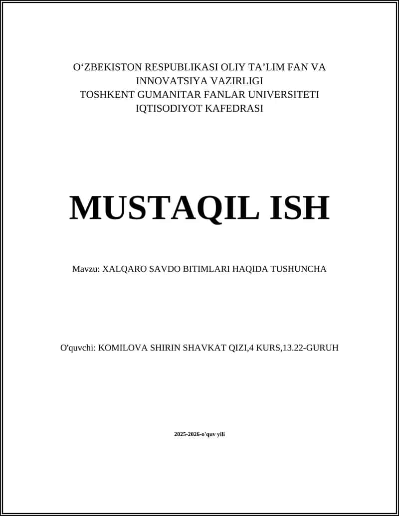 Xalqaro Savdo Bitimlari Haqida Tushuncha