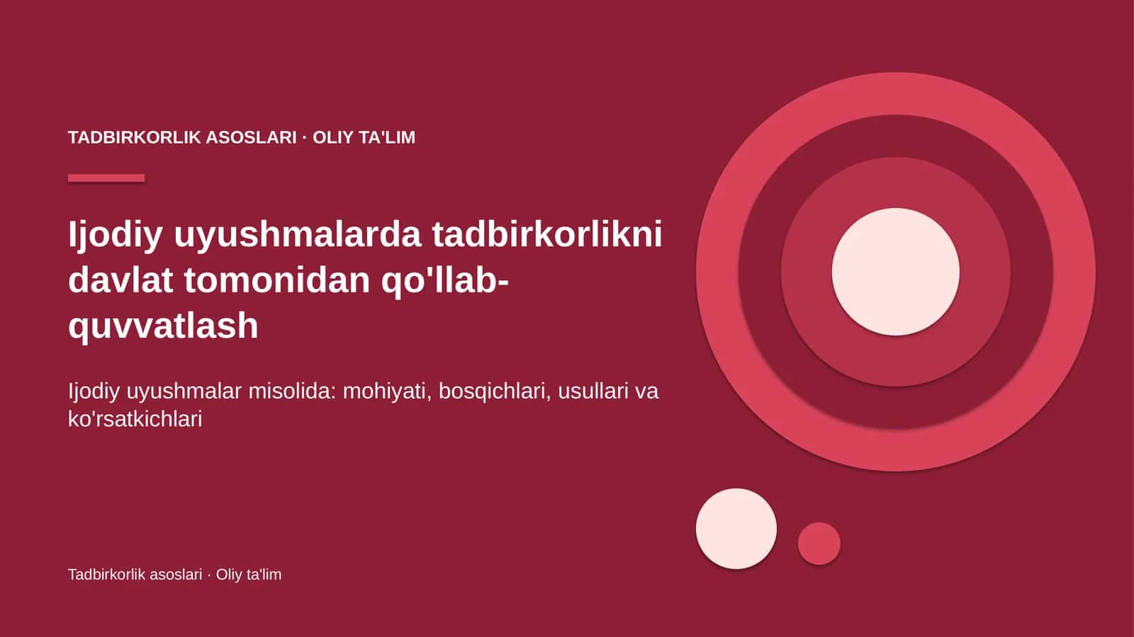 Ijodiy uyushmalarda tadbirkorlikni davlat tomonidan qo'llab-quvvatlash