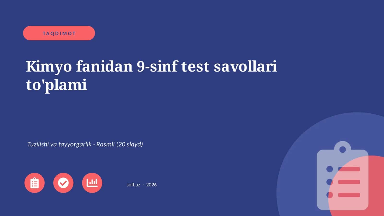 Kimyo fanidan 9-sinf test savollari to'plami