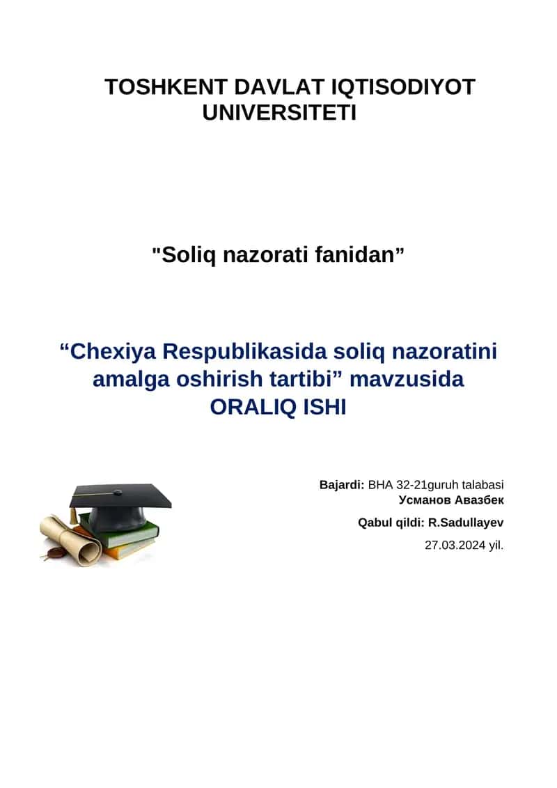 Chexiya Respublikasida soliq nazoratini amalga oshirish tartibi