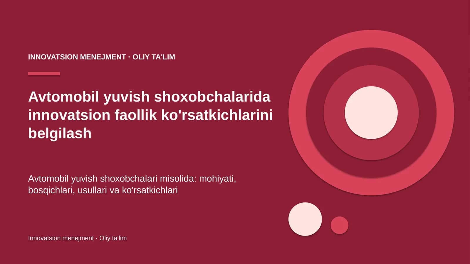 Avtomobil yuvish shoxobchalarida innovatsion faollik ko'rsatkichlarini belgilash