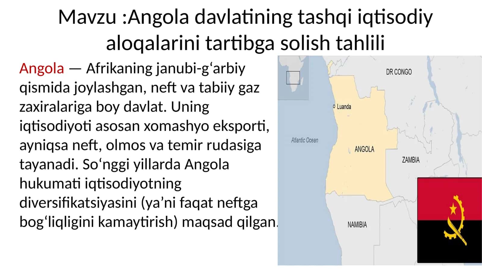 Angola davlatining tashqi iqtisodiy aloqalarini tartibga solish tahlili