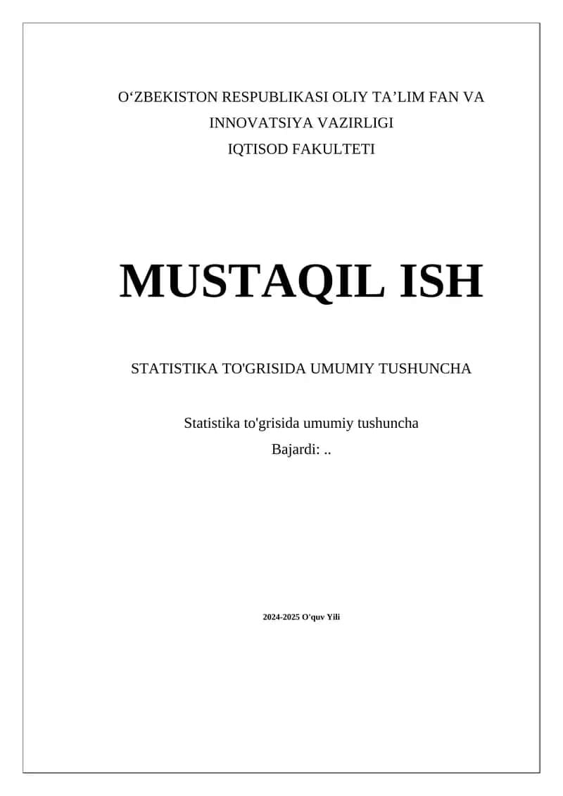 Statistika To'grisida Umumiy Tushuncha