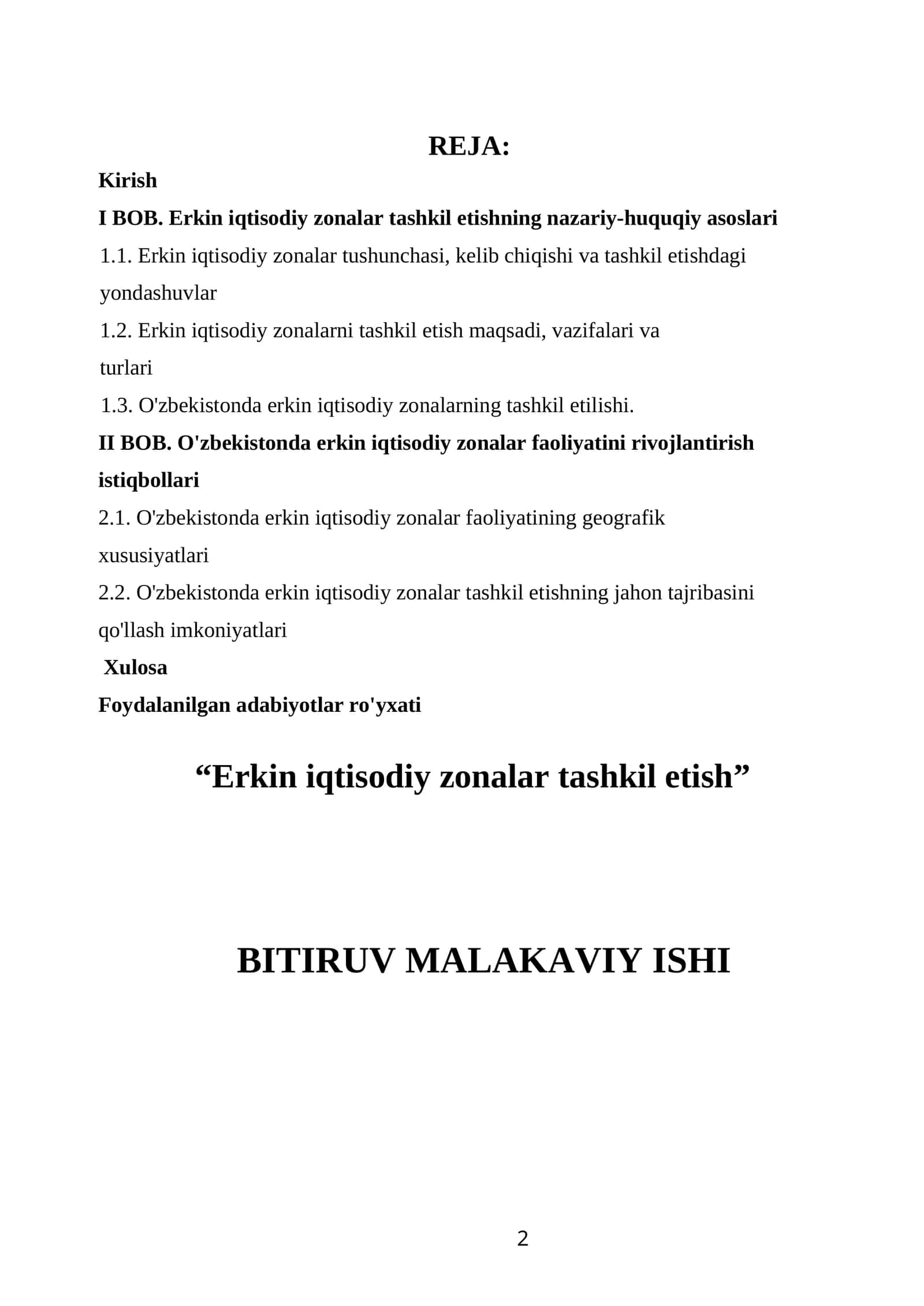 Erkin iqtisodiy zonalar tashkil etish