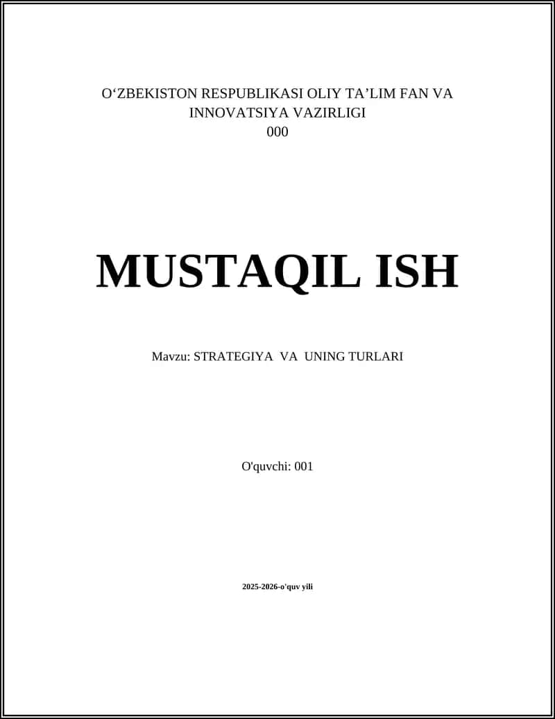 STRATEGIYA VA UNING TURLARI