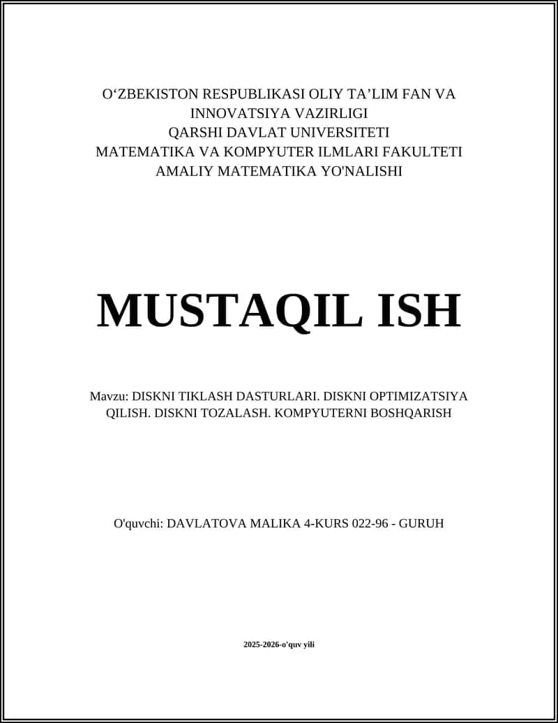 DISKNI TIKLASH DASTURLARI