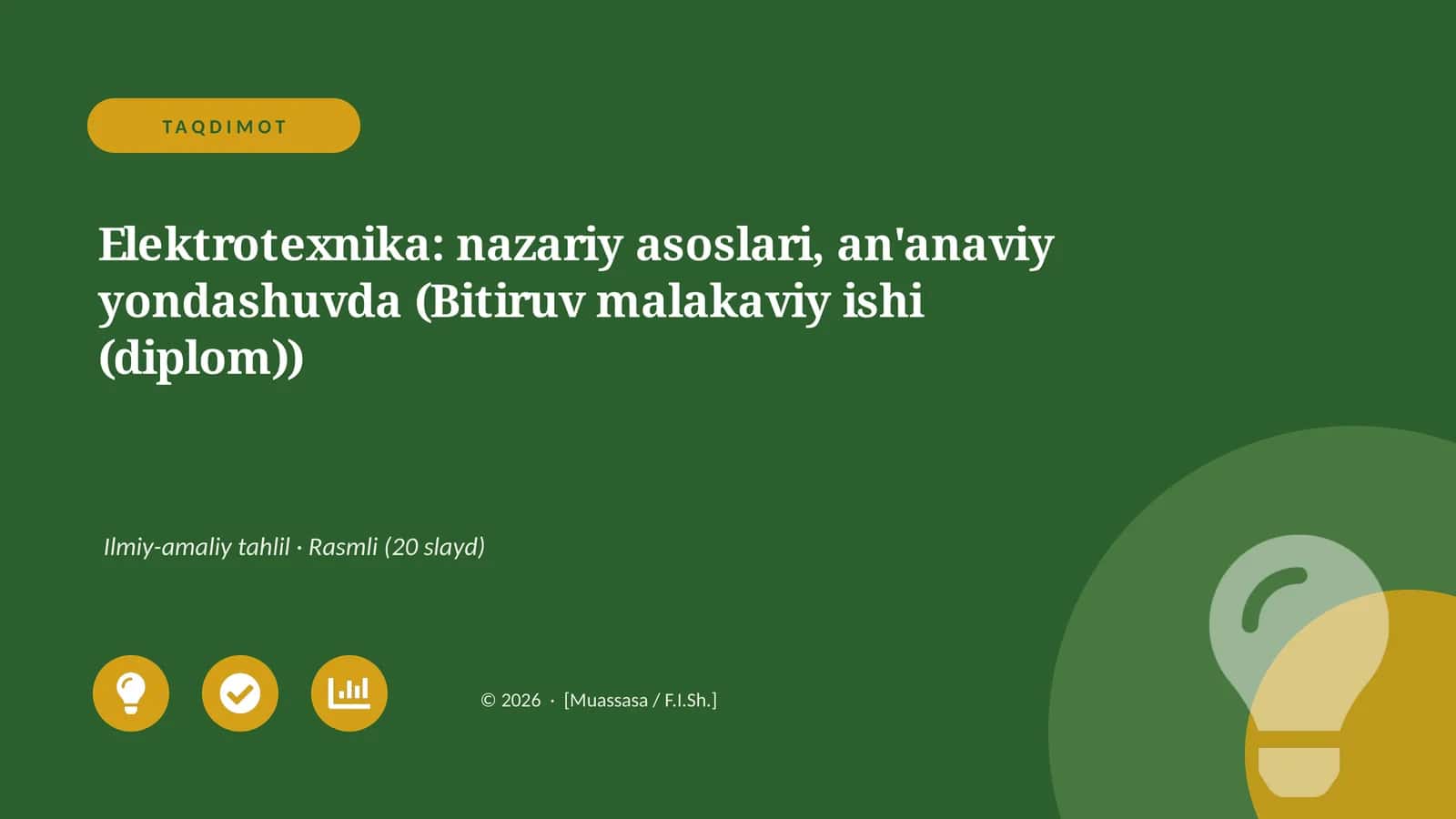 Elektrotexnika: nazariy asoslari, an'anaviy yondashuvda (Bitiruv malakaviy ishi (diplom))