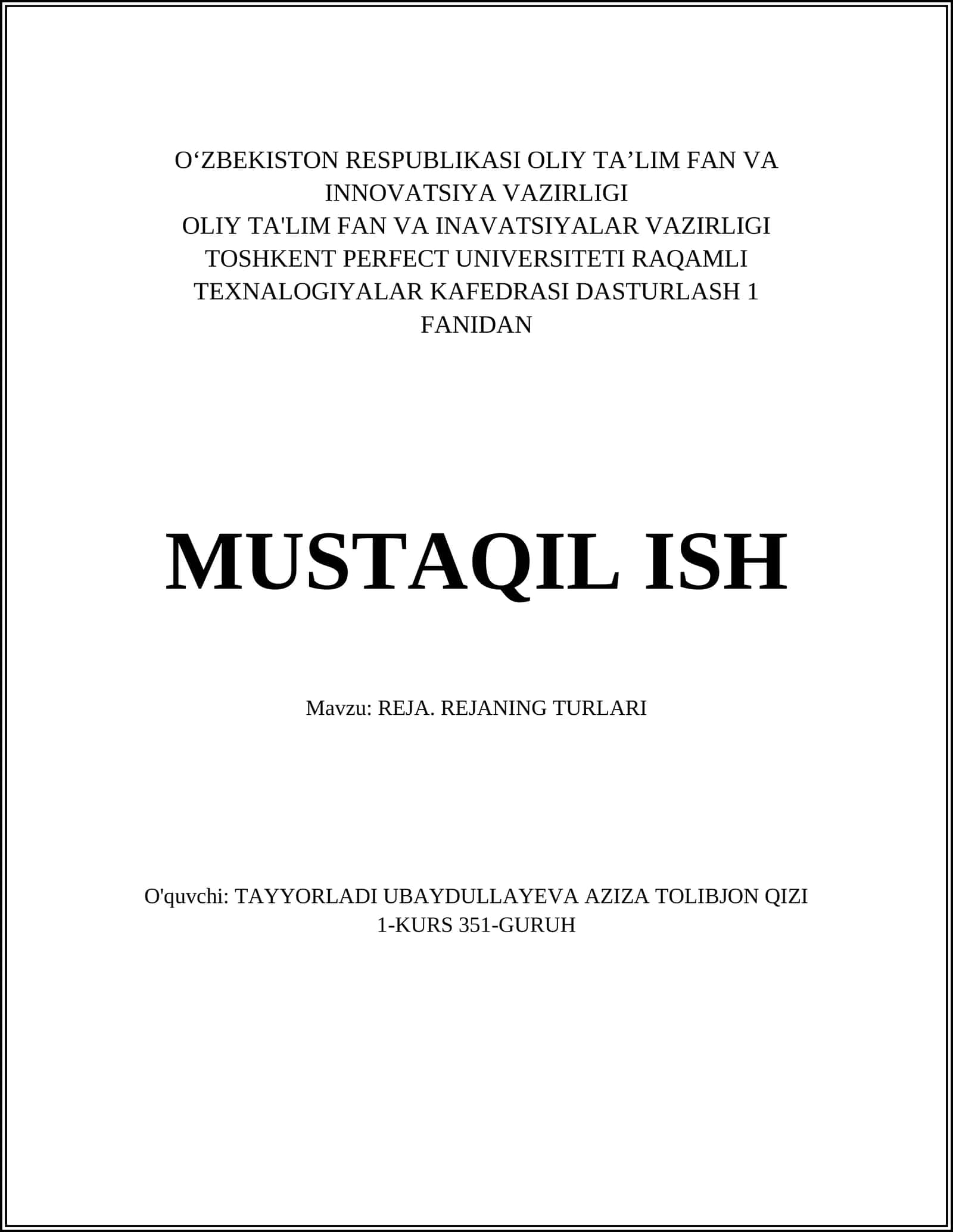REJA. REJANING TURLARI