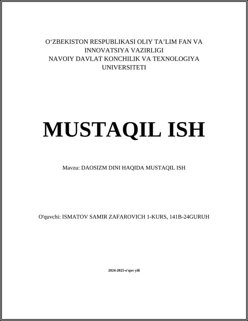 DAOSIZM DINI HAQIDA MUSTAQIL ISH