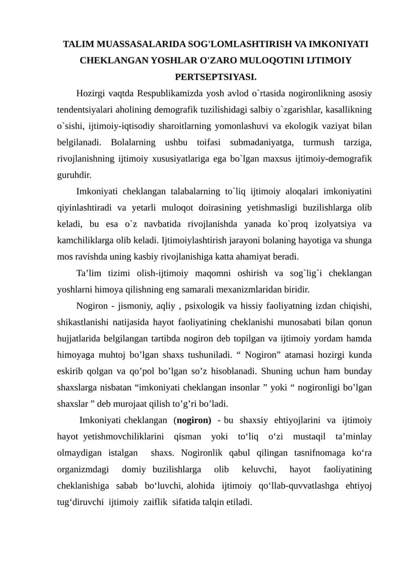 Imkoniyati Cheklangan Yoshlar