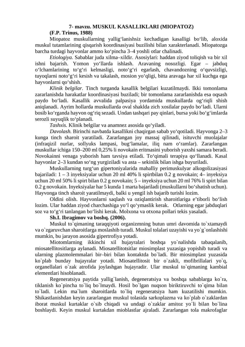 MUSKUL KASALLIKLARI (MIOPATOZ)