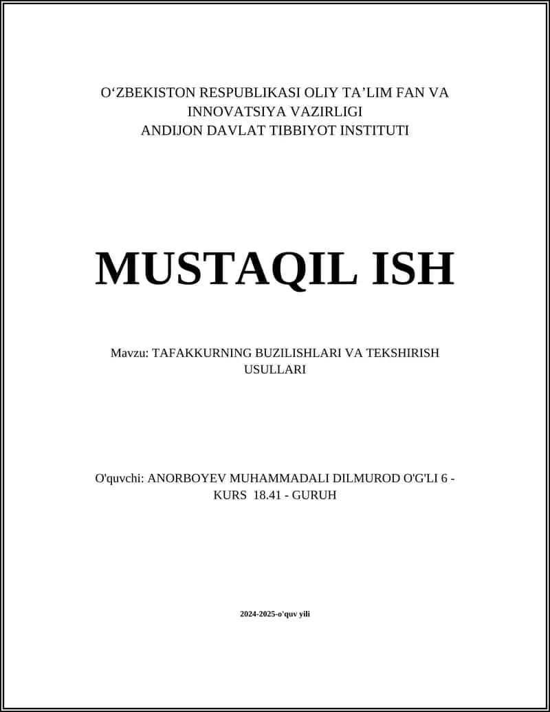 TAFAKKURNING BUZILISHLARI VA TEKSHIRISH USULLARI