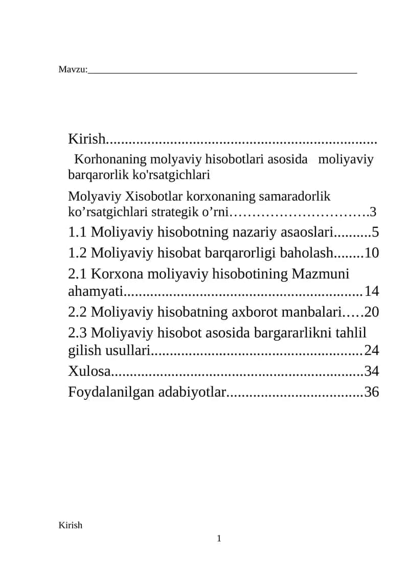 Moliyaviy Barqarorlikning Baholash Metodologiyasi