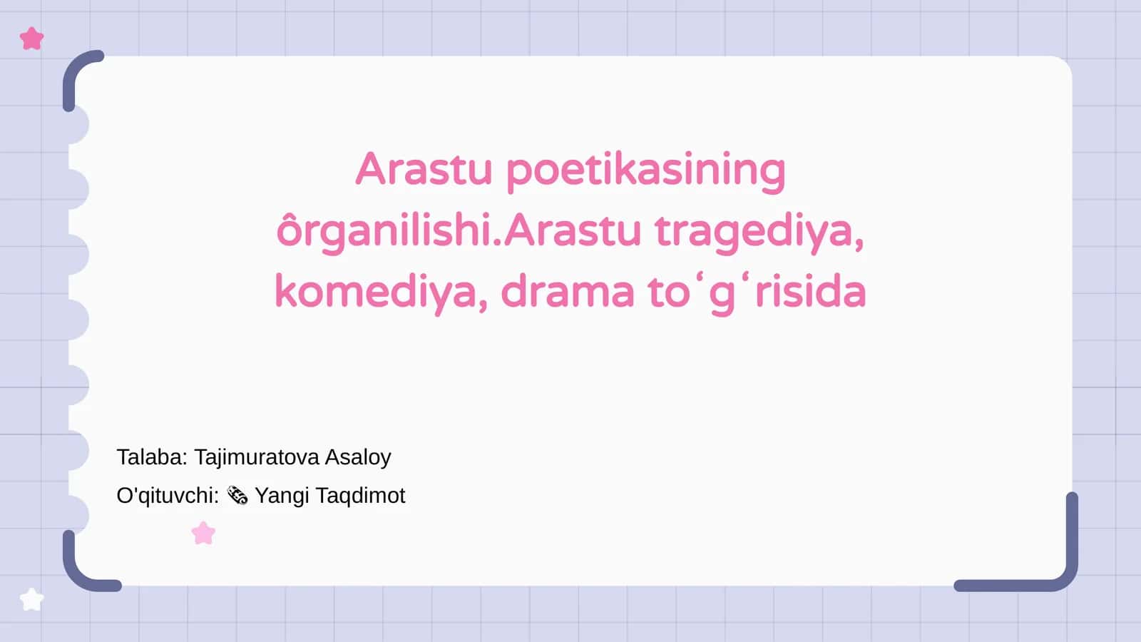 Arastu poetikasining ôrganilishi